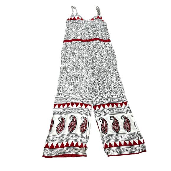 Jen's Pirate Booty Boho Jumpsuit Size Small Casual Paisley Red White - Picture 1 of 5